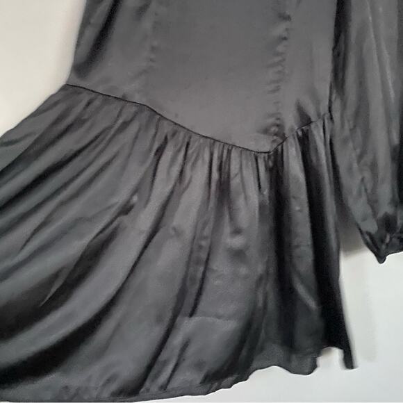 LOVESHACKFANCY Satin Mini Dress Black Dark Whimsigoth Puff Sleeve NWT 6 - Picture 6 of 9